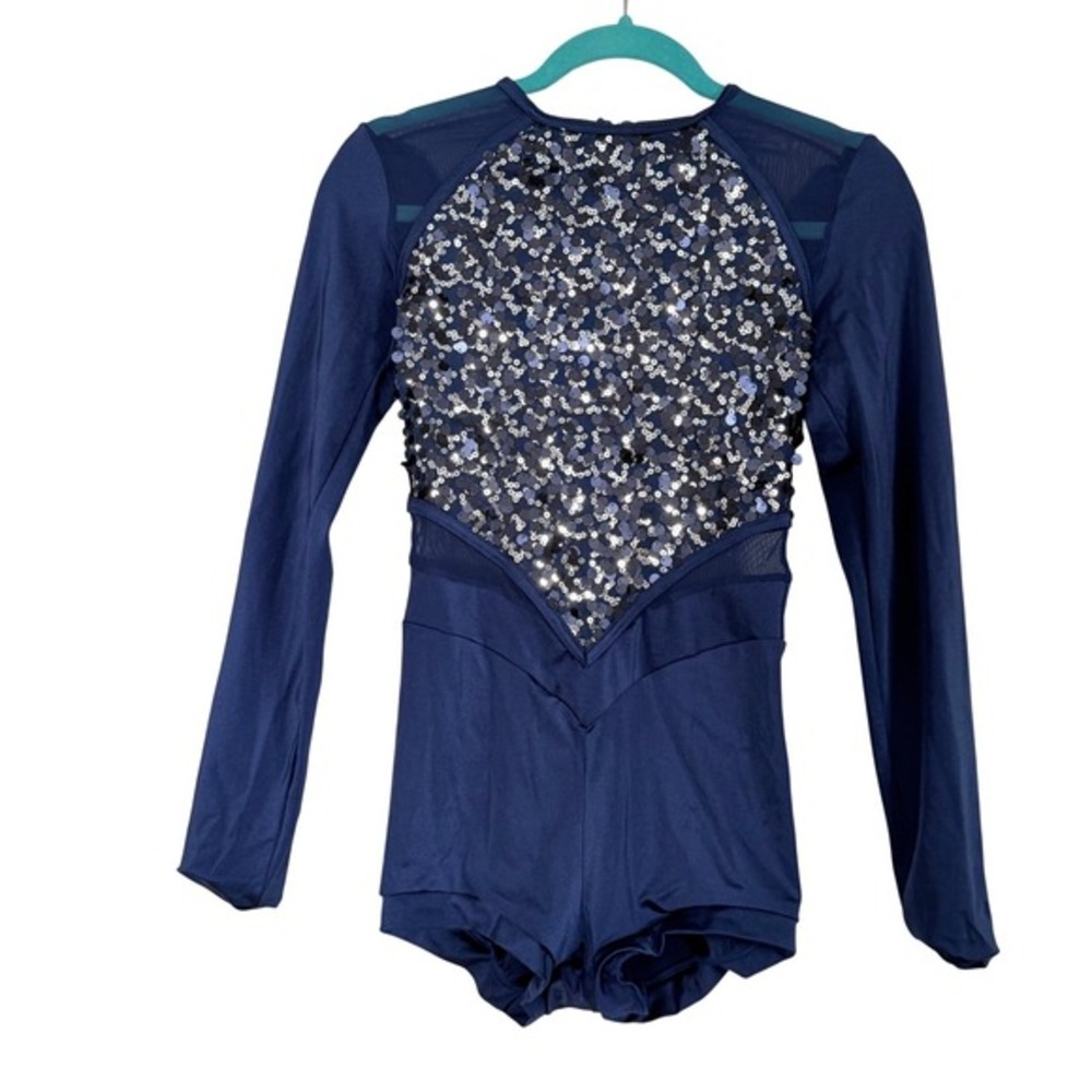 Weissman Navy Blue Sequin Long Sleeve Dance Leotard Costume 11964 Womens MA